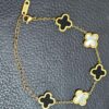 5 Clover Flower Black & White Mother of pearl 18K Gold Stainless Steel Adjustable Link Chain Bracelet for Women