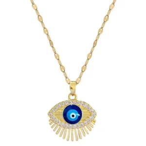 Cubic Zircon Hamsa Evil Blue Eye Necklace Stainless Steel Turkish Eye