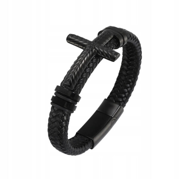 Fashionable metal Cross magnetic buckle black woven bracelet