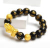 Feng Shui Bracelet Prosperity Double Pi Xiu/Pi Yao Black Mantra Bead Bracelet with Golden Dice Attract Wealth and Good Luck