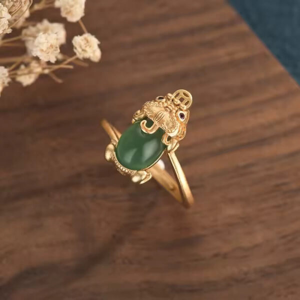 Green Jade Dragon turtle Ring Luck Charm Gift for Men & Women Amulet Chalcedony