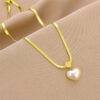 Imitation Pearl Heart Trend Cuban Necklace Snake Chain Fashion Jewelry for men women in Kuwait at best price