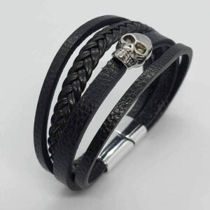 Punk Style Multi-Layer Men's Leather Bracelet with Skull Charm