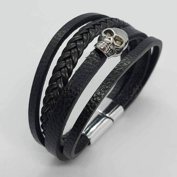 Buy Men's Fashion Accessories in Kuwait Punk Style Multi-Layer Men's Leather Bracelet with Skull Charm