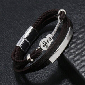 Punk Style Multi-Layer Men's Leather Bracelet with Guitar Charm