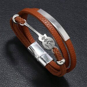 Punk Style Multi-Layer Men's Leather Bracelet with Guitar Charm