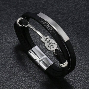 Punk Style Multi-Layer Men's Leather Bracelet with Guitar Charm