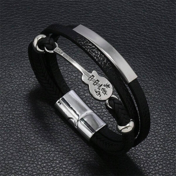 Punk Style Multi-Layer Men's Leather Bracelet with Guitar Charm in cadet blue colour buy in Kuwait Fashion accessories in hand