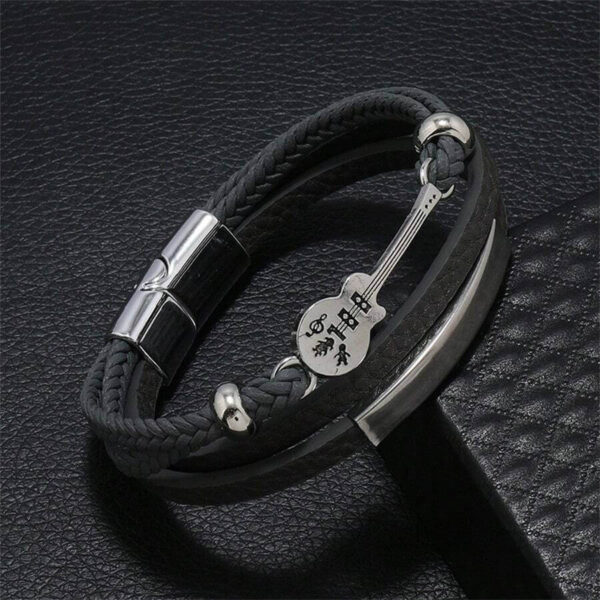 Punk Style Multi-Layer Men's Leather Bracelet with Guitar Charm in cadet blue colour buy in Kuwait Fashion accessories in hand