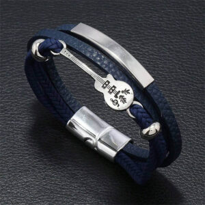 Punk Style Multi-Layer Men's Leather Bracelet with Guitar Charm