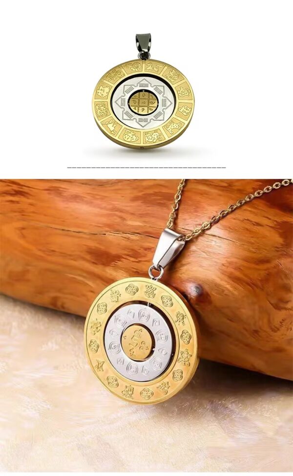 Thiland Feng Shui necklace Chinese Zodiac Diagram Necklace Yin Yang Taiji 12 Sun Signs Rotatable Pendant Taichi Bagua Religion Necklace Chines Feng Shui necklace Fashion accessories at best price in Kuwait Lucky charms at amazing price in Kuwait Buy 18K Gold palced Fashion accessories in Kuwait