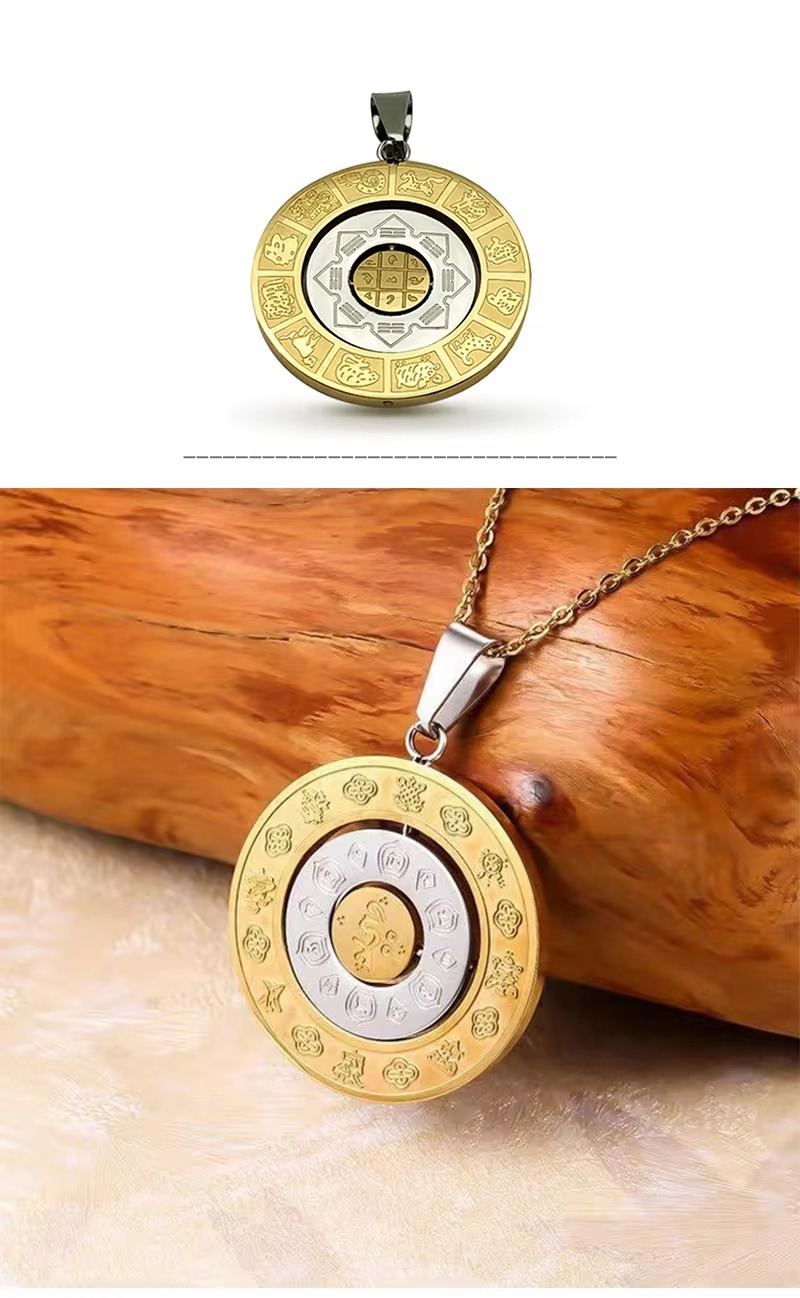 Buy_Chinese_Feng_Shui_Necklace_at_amazing_price_in_Kuwait_from_Sadiqti_fashion_18k_gold_plated_stainess_steel_fashion_accessories Thiland Feng Shui necklace Chinese Zodiac Diagram Necklace Yin Yang Taiji 12 Sun Signs Rotatable Pendant Taichi Bagua Religion Necklace Chines Feng Shui necklace Fashion accessories at best price in Kuwait Lucky charms at amazing price in Kuwait Buy 18K Gold palced Fashion accessories in Kuwait