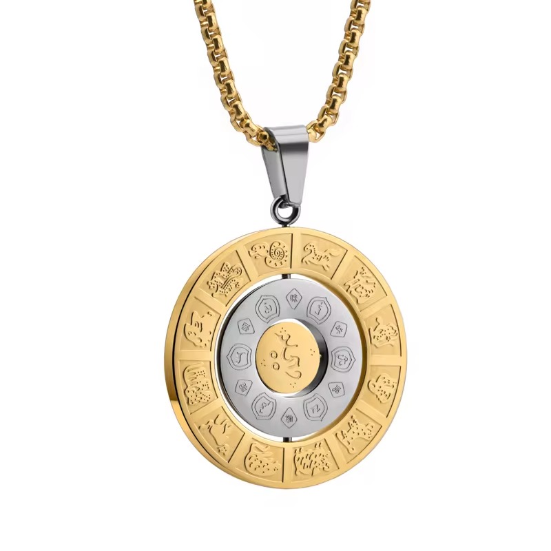 Buy_Chinese_Feng_Shui_Necklace_at_best_price_in_Kuwait_by_Sadiqti_fashion_18k_gold_plated_stainess_steel_fashion_accessories Thiland Feng Shui necklace Chinese Zodiac Diagram Necklace Yin Yang Taiji 12 Sun Signs Rotatable Pendant Taichi Bagua Religion Necklace Chines Feng Shui necklace Fashion accessories at best price in Kuwait Lucky charms at amazing price in Kuwait Buy 18K Gold palced Fashion accessories in Kuwait