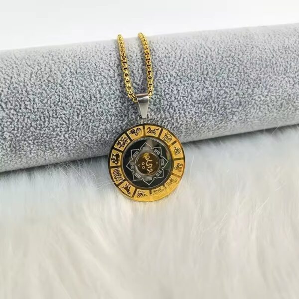 Thiland Feng Shui necklace Chinese Zodiac Diagram Necklace Yin Yang Taiji 12 Sun Signs Rotatable Pendant Taichi Bagua Religion Necklace Chines Feng Shui necklace Fashion accessories at best price in Kuwait Lucky charms at amazing price in Kuwait Buy 18K Gold palced Fashion accessories in Kuwait