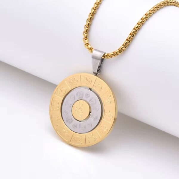 Thiland Feng Shui necklace Chinese Zodiac Diagram Necklace Yin Yang Taiji 12 Sun Signs Rotatable Pendant Taichi Bagua Religion Necklace Chines Feng Shui necklace Fashion accessories at best price in Kuwait Lucky charms at amazing price in Kuwait Buy 18K Gold palced Fashion accessories in Kuwait