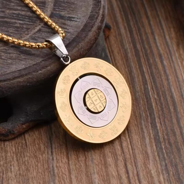 Thiland Feng Shui necklace Chinese Zodiac Diagram Necklace Yin Yang Taiji 12 Sun Signs Rotatable Pendant Taichi Bagua Religion Necklace Chines Feng Shui necklace Fashion accessories at best price in Kuwait Lucky charms at amazing price in Kuwait Buy 18K Gold palced Fashion accessories in Kuwait